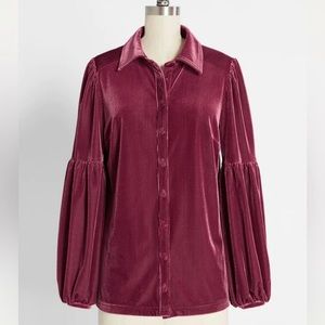 Modcloth Velvet Blouse in Rich Burgundy